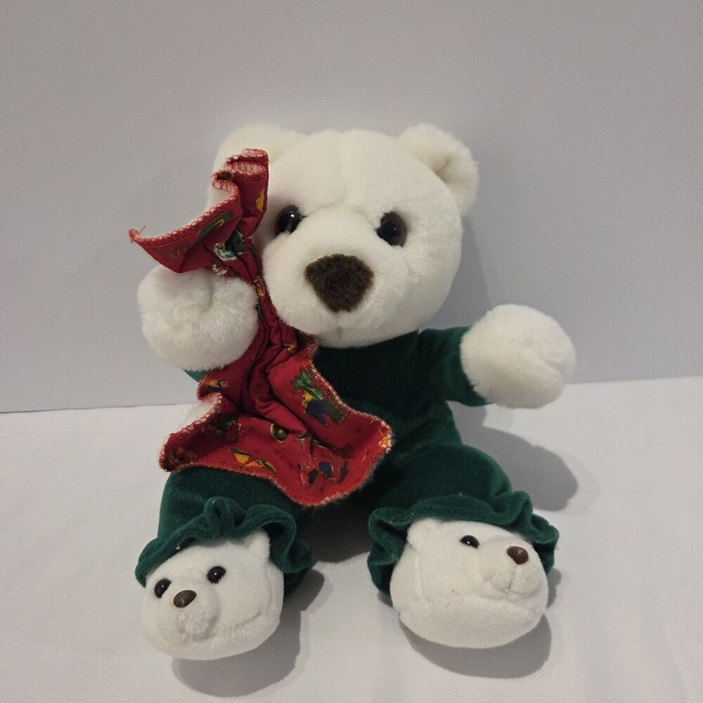 Vintage Rare Commonwealth Christmas Teddy Bear with Slippers & Blankie 11" - Picture 1 of 6